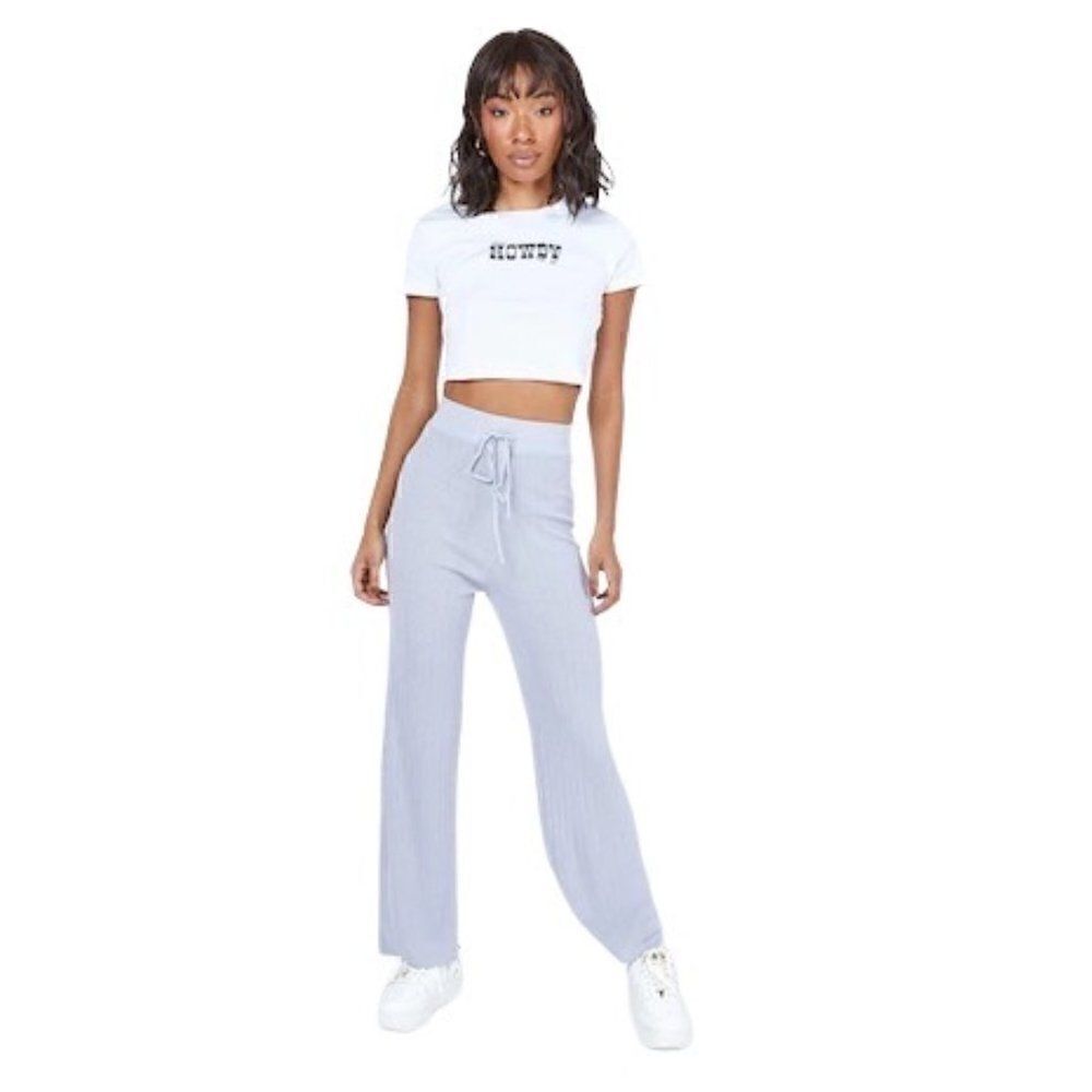 Princess Polly Majid Lounge Pant Ribbed L/XL High Rise Crop Bootleg